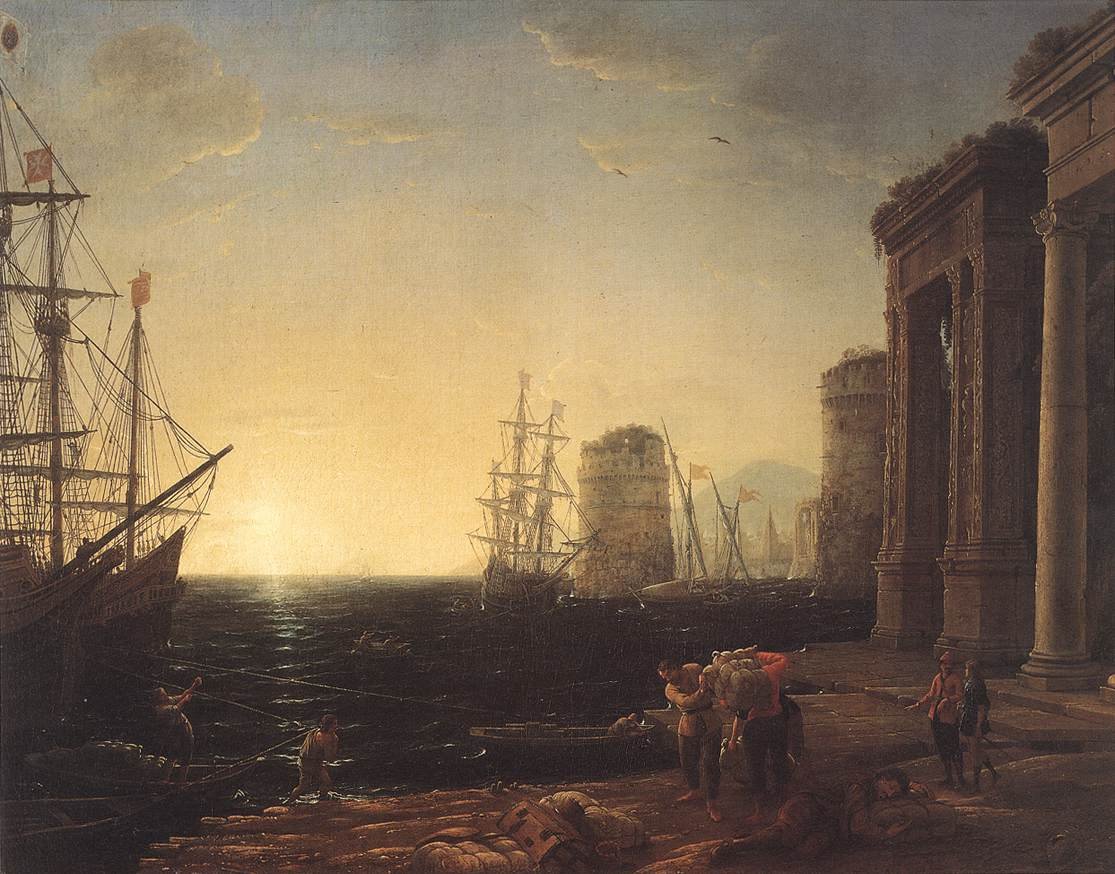 Přístavní scéna při západu slunce od Claude Lorrain
