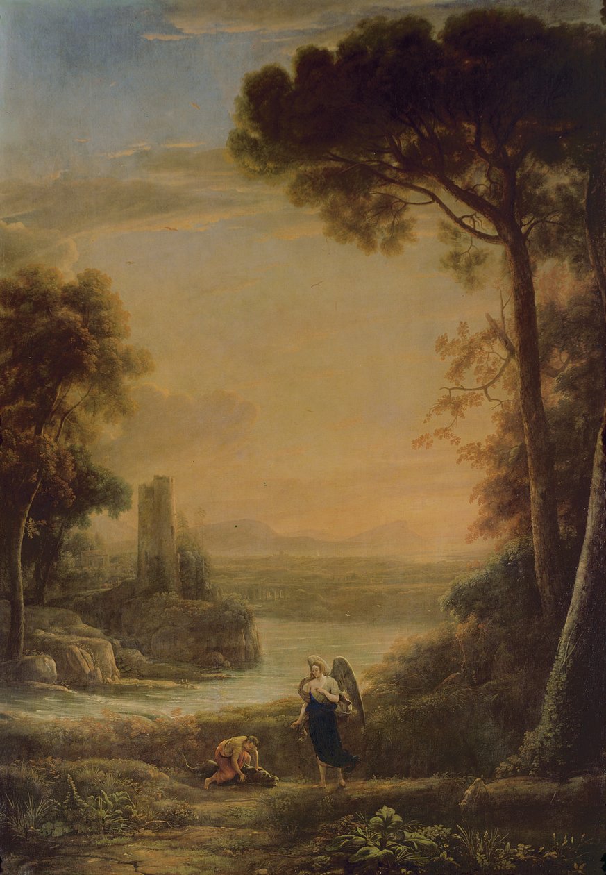 Krajina, archanděl Rafael a Tobiáš od Claude Lorrain