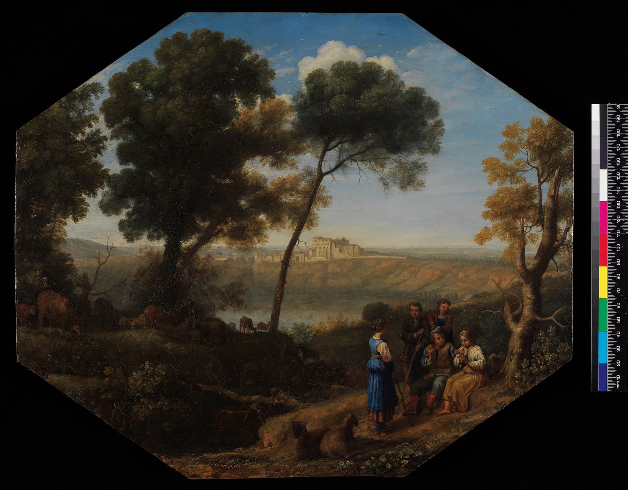 Pastorační krajina s výhledem na jezero Albano a Castel Gandolfo, 1639 (olej na cínu) od Claude Lorrain