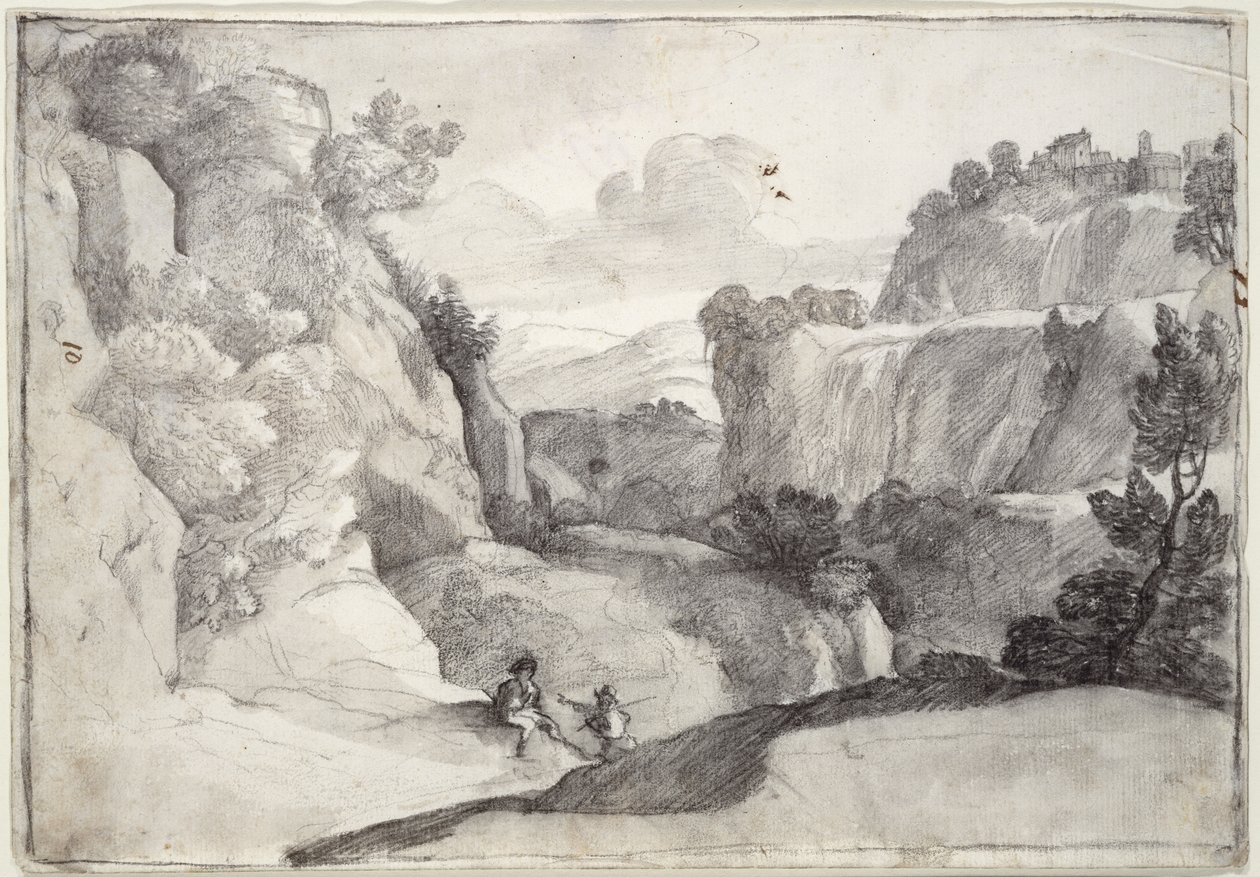 Kaskády Tivoli (černá křída na papíře) od Claude Lorrain