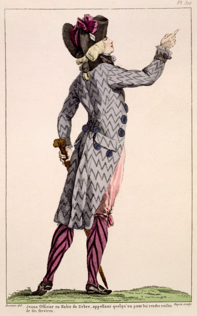 Mladý důstojník v kabátě zebry, tisk od Dupina, 1789 od Claude Louis Desrais