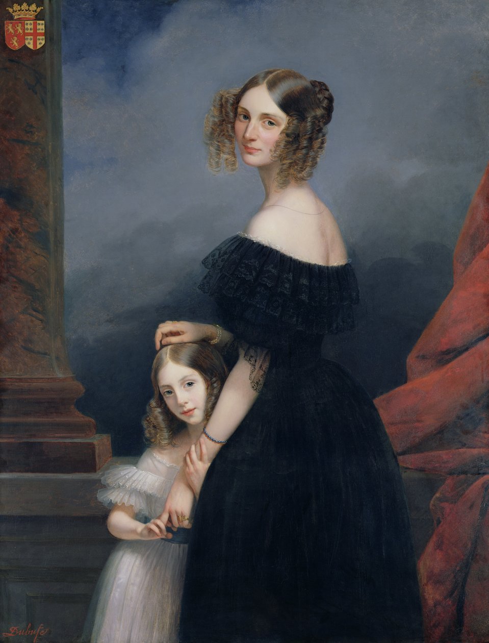 Portrét Anne-Louise Alix de Montmorency s dcerou, kolem roku 1840 od Claude Marie Dubufe