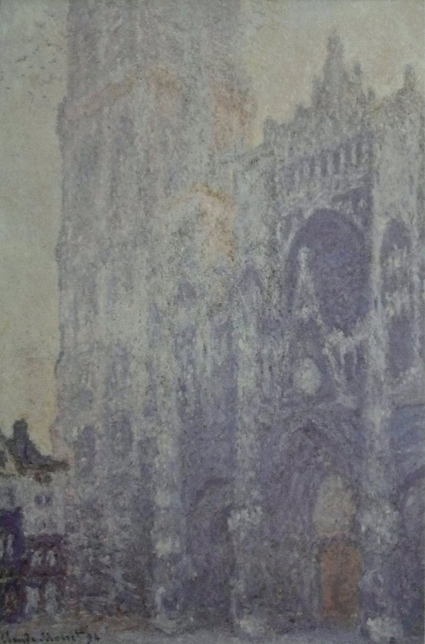 Katedrála v Rouenu. Portál a věž Saint-Romain, ranní efekt; vybělená harmonie od Claude Monet