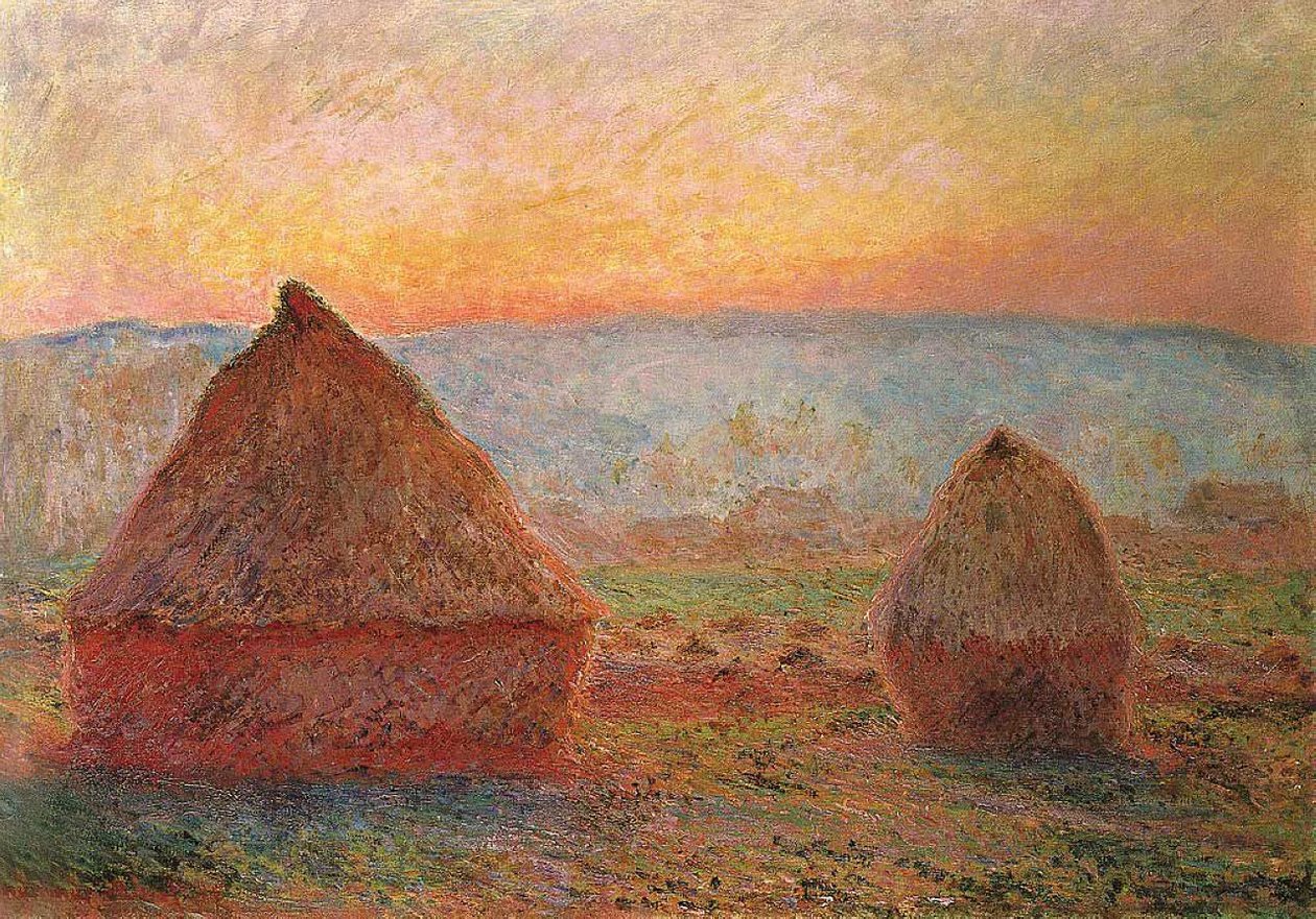 Les Meules v Giverny, zapadající slunce od Claude Monet