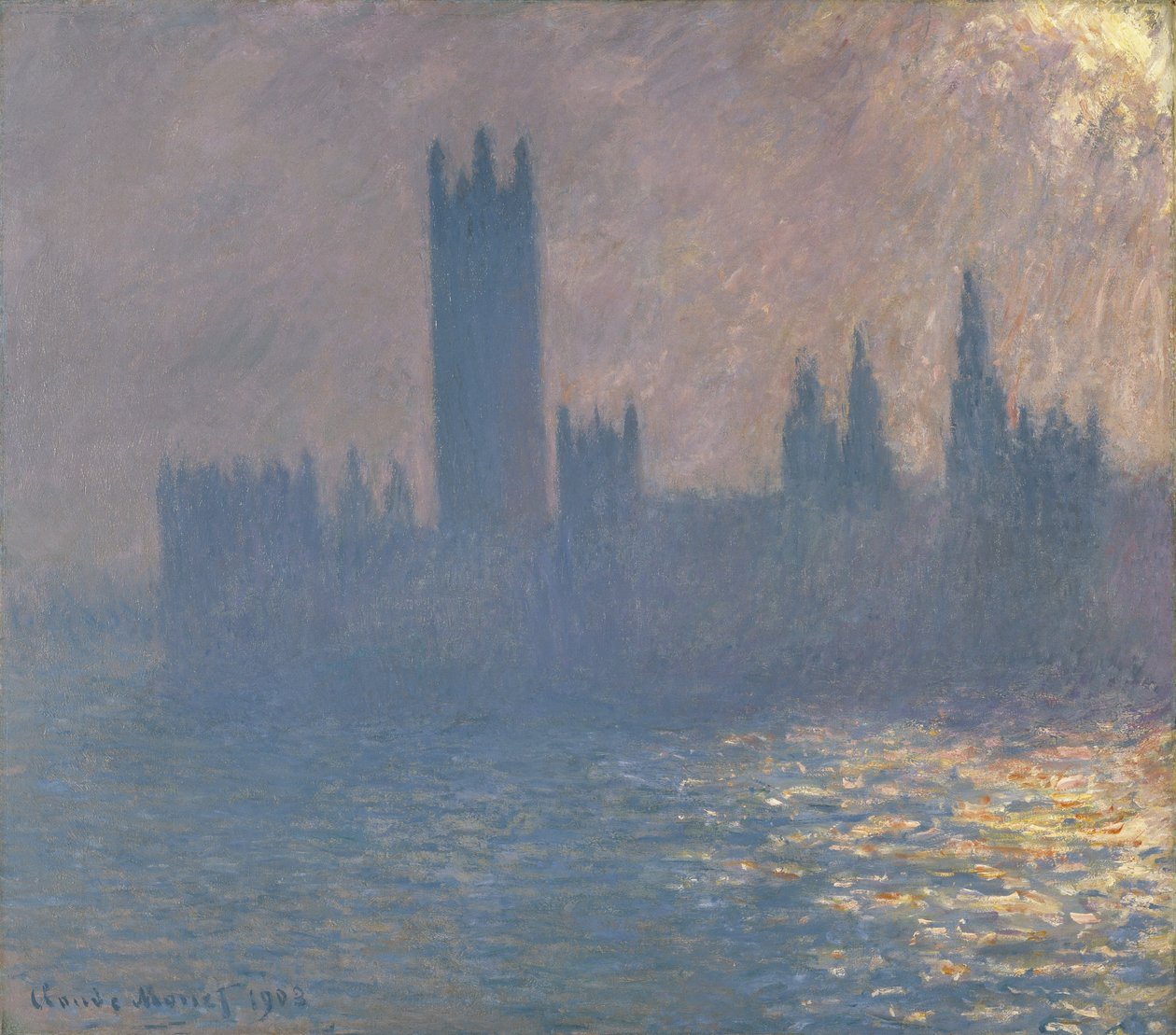 Budovy Parlamentu, efekt slunečního světla (Le Parlement, effet de soleil) od Claude Monet