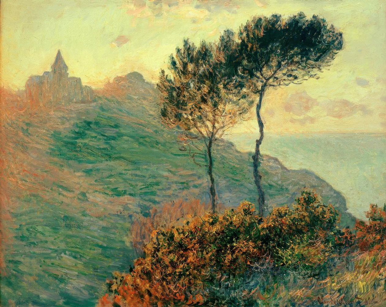 Kostel Varengeville proti světlu (Die Kirche von Varen od Claude Monet
