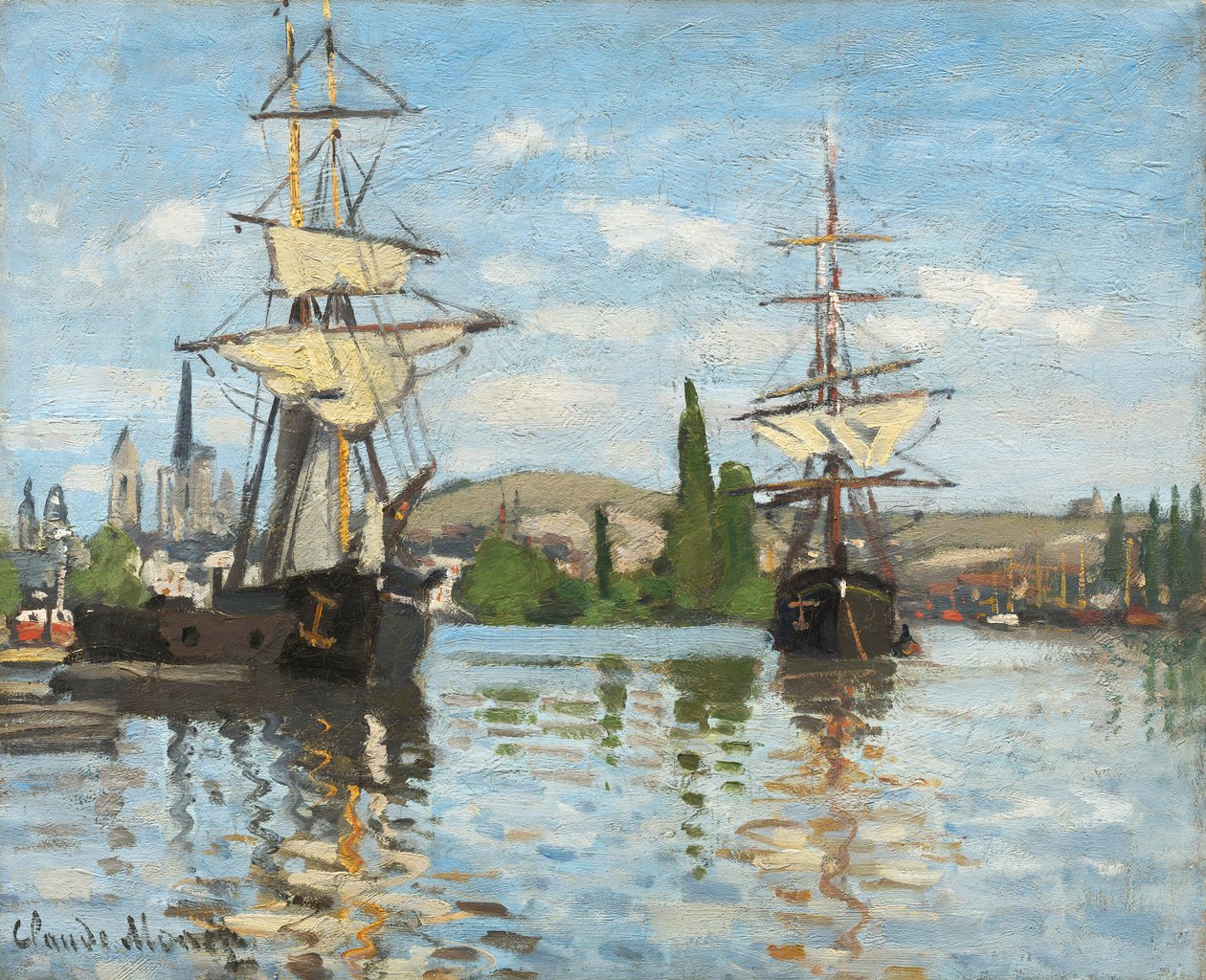 Lodě jedoucí po Seině v Rouenu, 1872-73 od Claude Monet