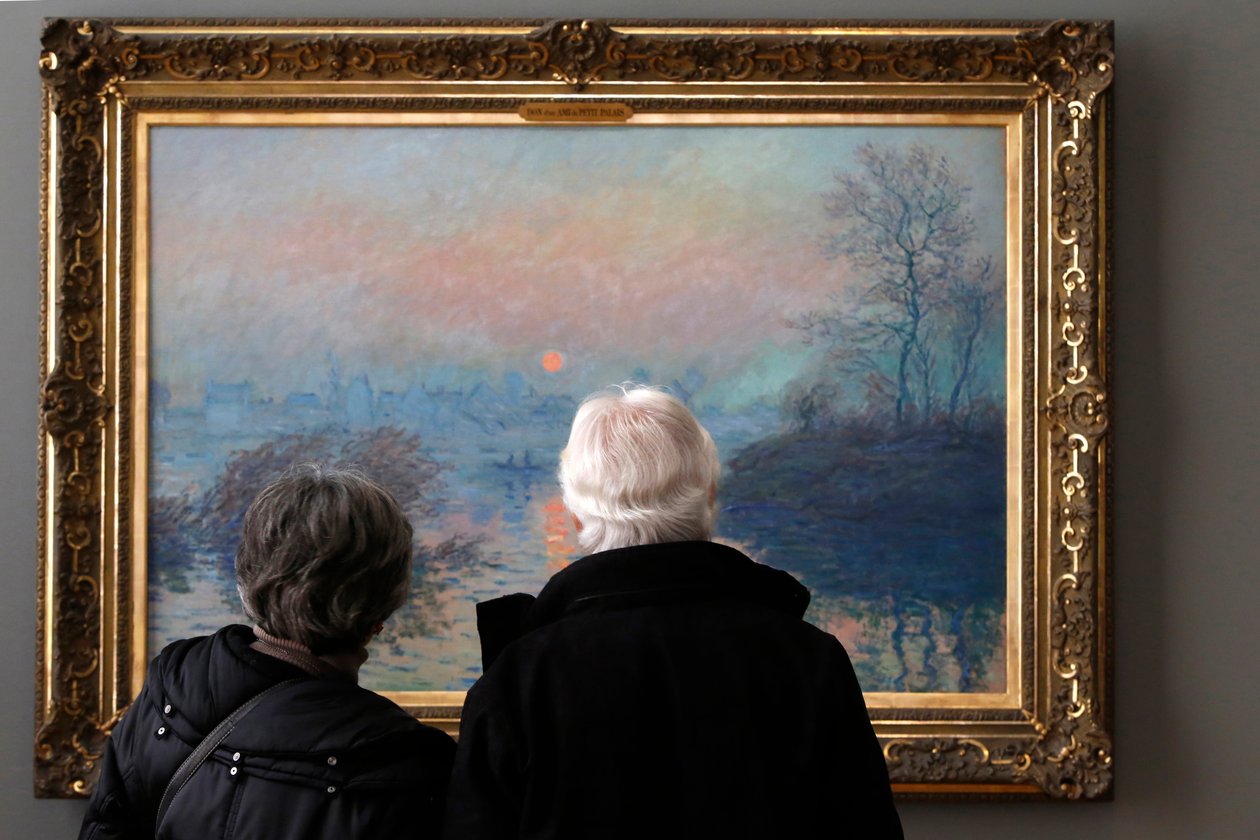 Západ slunce nad Seinou, zima, 1880 od Claude Monet