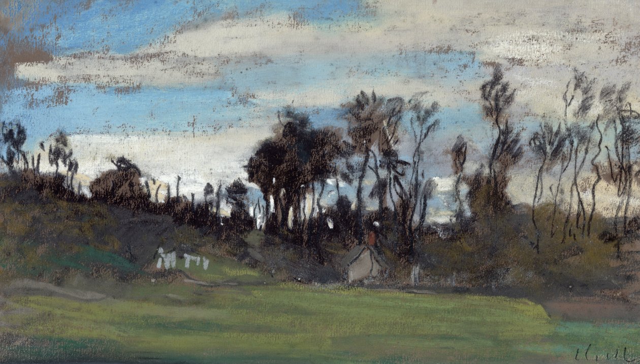 Louka lemovaná stromy (pastel a kvaš) od Claude Monet