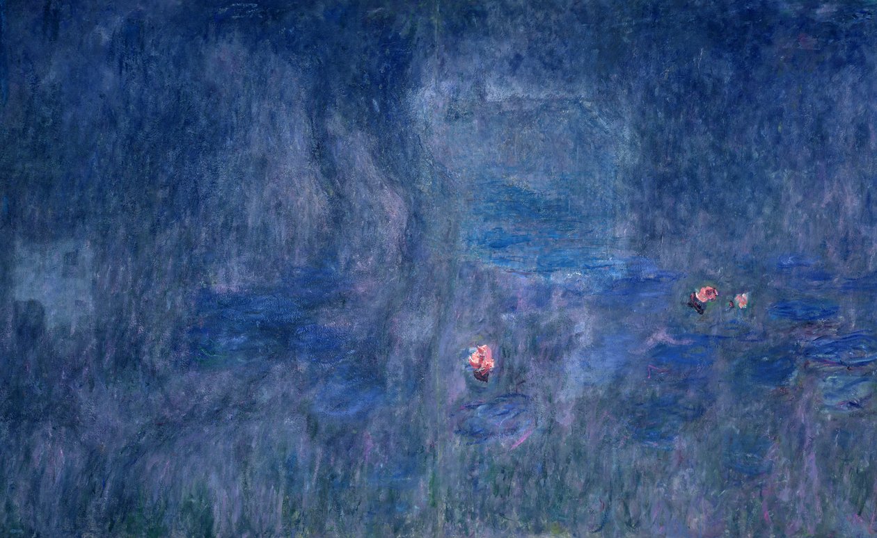 Lekníny: Odrazy stromů, detail z centrální části, 1915-26 od Claude Monet