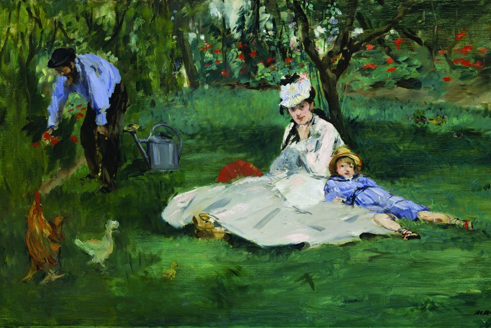 Édouard Manet -Monetova rodina v jejich zahradě v Argenteuil od Claude Monet
