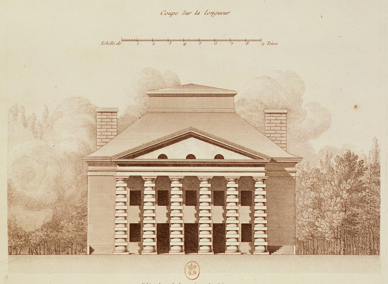 Povýšení domu ředitele solných závodů v „ideálním městě“ Chaux, vyryté Louisem Sellierem (nar. 1757) od Claude Nicolas Ledoux