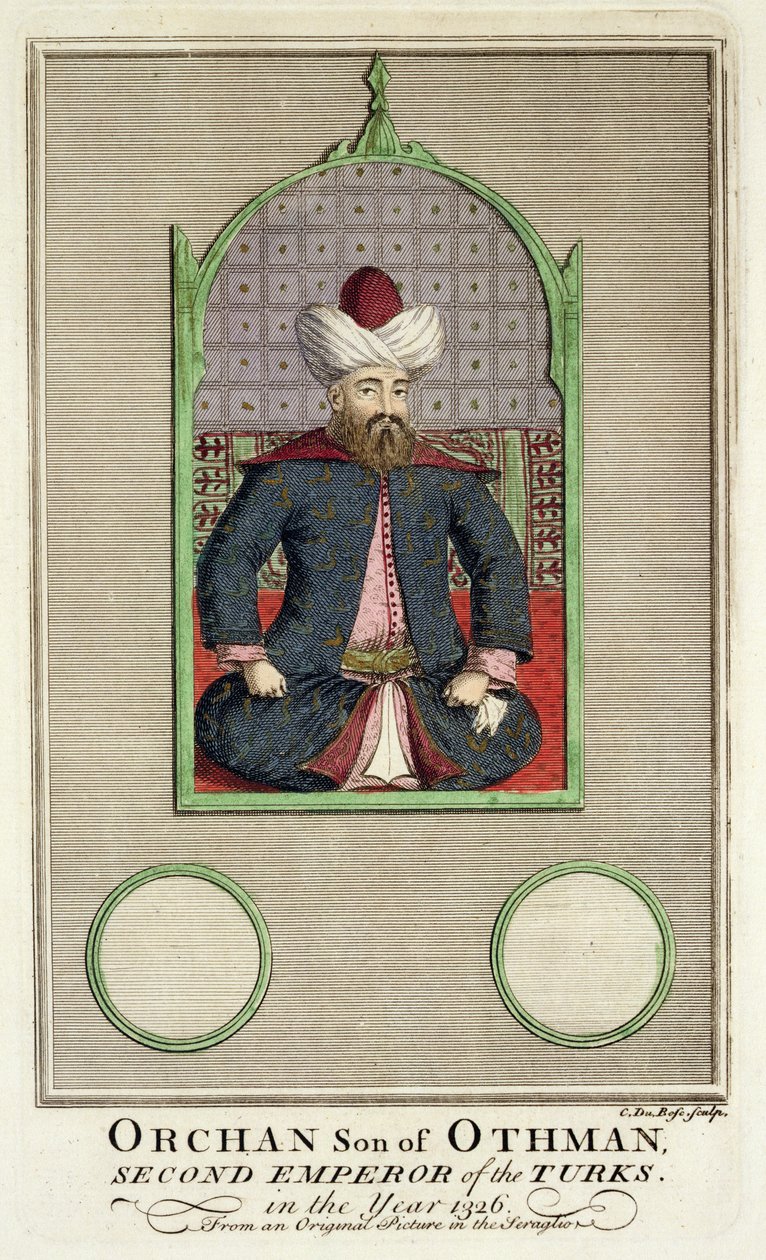 Orchán (asi 1288-1362), syn Osmana, druhého tureckého císaře, v roce 1326, podle originálního obrazu v serailu. od Claude du Bose