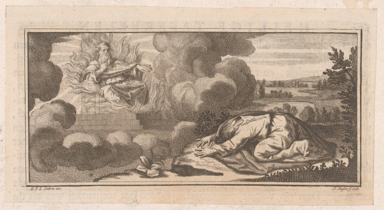 Allegorische of Bijbelse voorstelling met knielende figuur voor man op troon met vlammen   1371428   cs       czech Successfully Translated  Original: Een boomstam als bruggetje over een rivier Translat: Een boomstam als bruggetje over een rivier 1395176 c od Claude Augustin Duflos