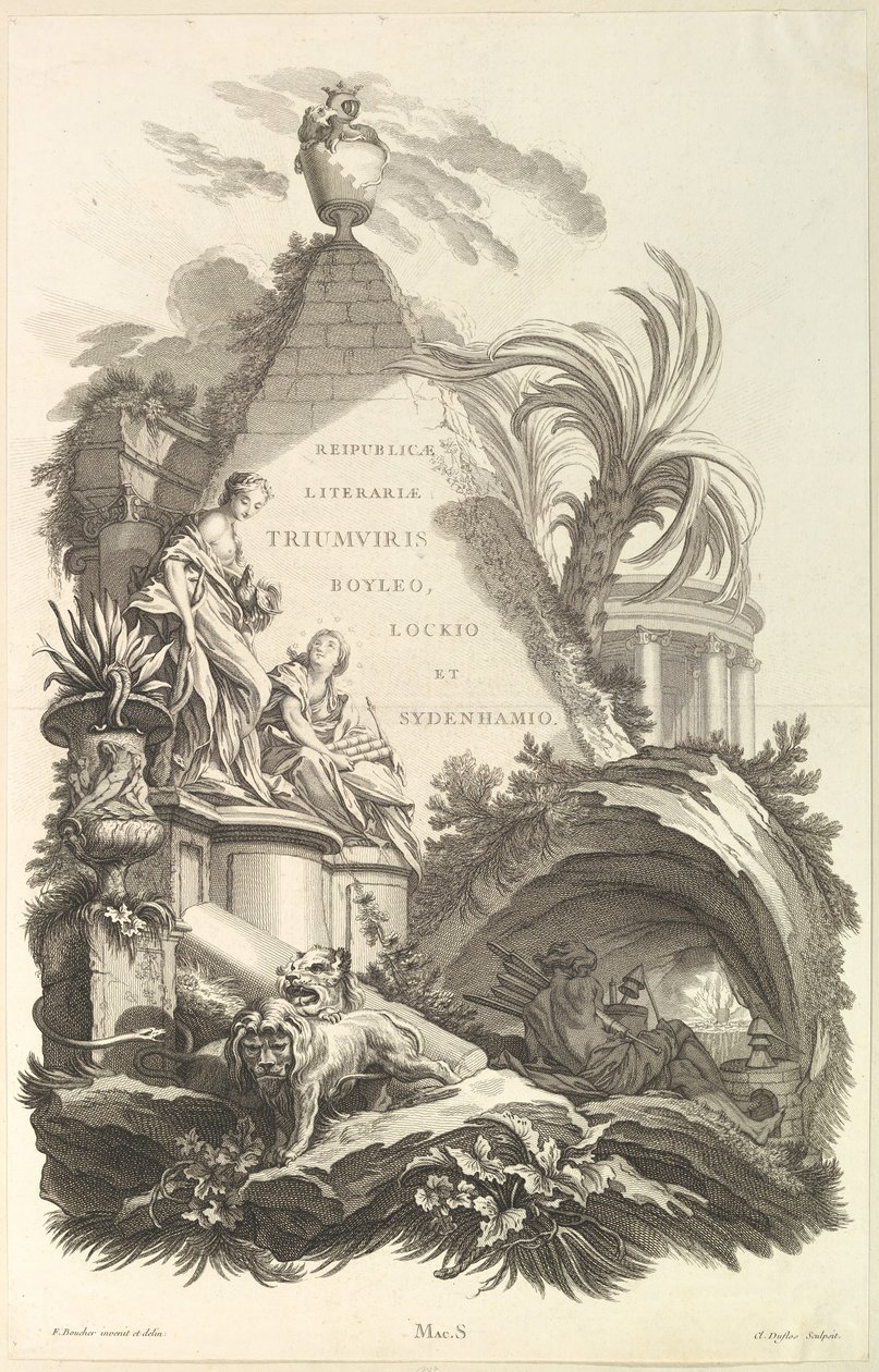 Frontispis pro hrobku Boyla, Locka a Sydenhama Frontispis pro hrobku..., ca. 1736. od Claude Augustin Duflos