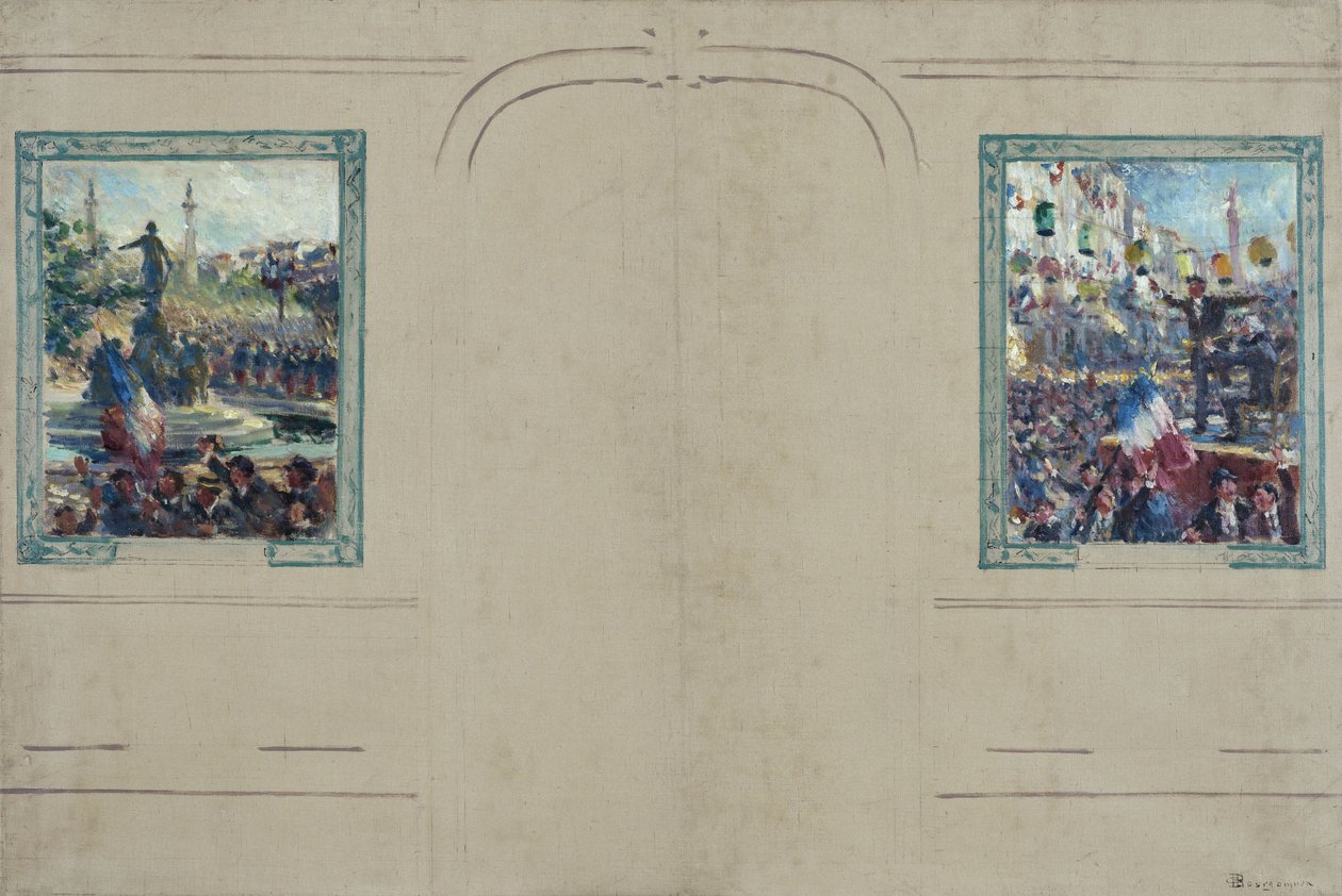 Skica radnice 12. pařížského obvodu: Place de la Nation. Place de la Bastille, kolem roku 1910 (olej na plátně) od Claude Charles Bourgonnier