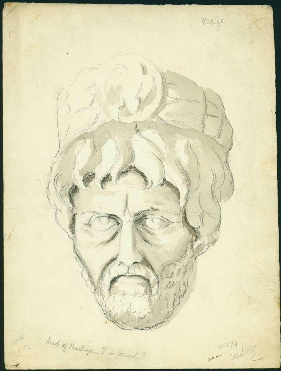Hlava muže, 1874 (čb a tužka na papíře) od Claude Conder