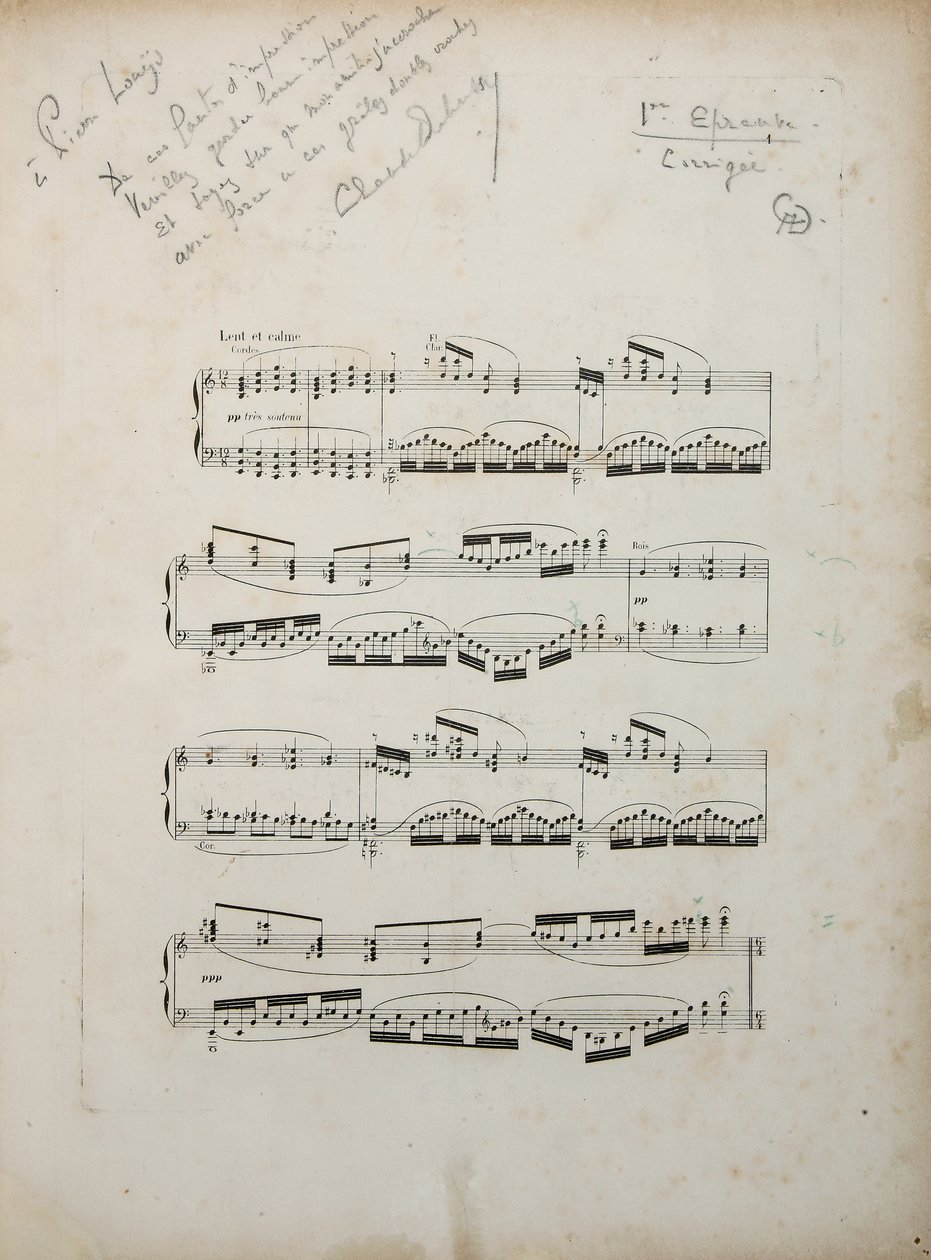 Stránka z prvního opraveného důkazu "La damoiselle elue", kolem 1887-88 od Claude Debussy