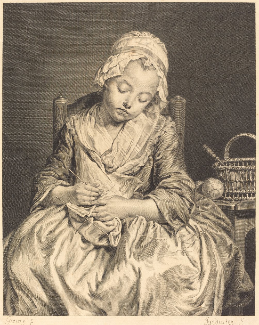 Spící pletařka od Claude Donat Jardinier after Jean Baptiste Greuze