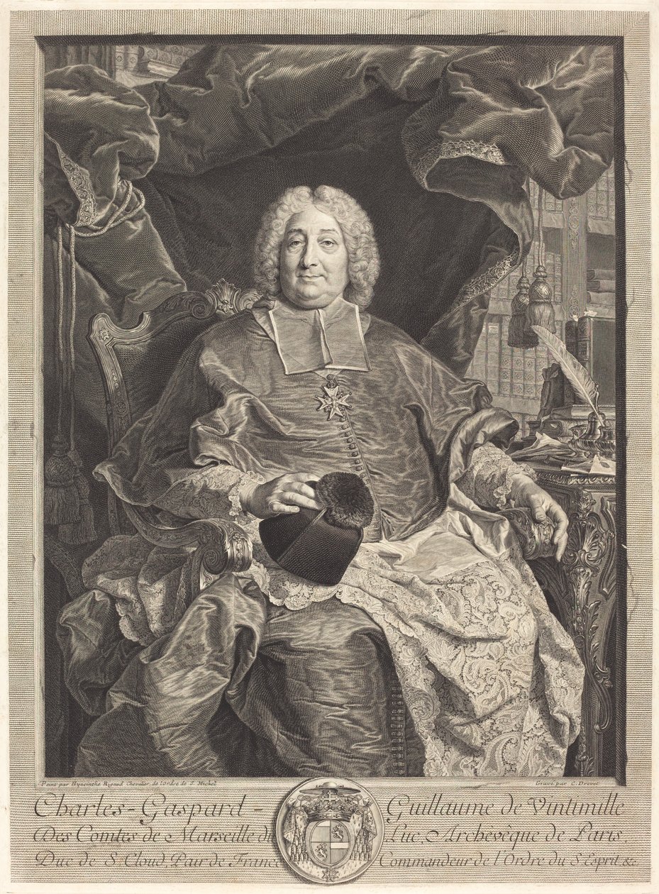 Charles-Gaspard-Guillaume de Ventimiglia du Luc, arcibiskup pařížský od Claude Drevet after Hyacinthe Rigaud