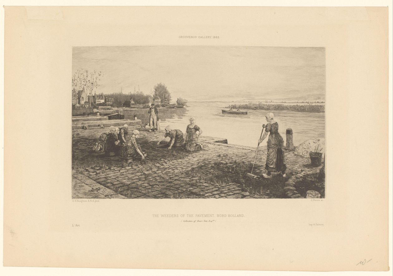 Ženy plení nábřeží v severním Holandsku Plevele na chodníku, Nord Holland (titul na objektu) od Claude Faivre