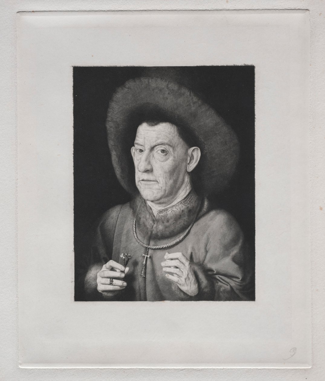 Muž s růžovou. od Claude Ferdinand Gaillard