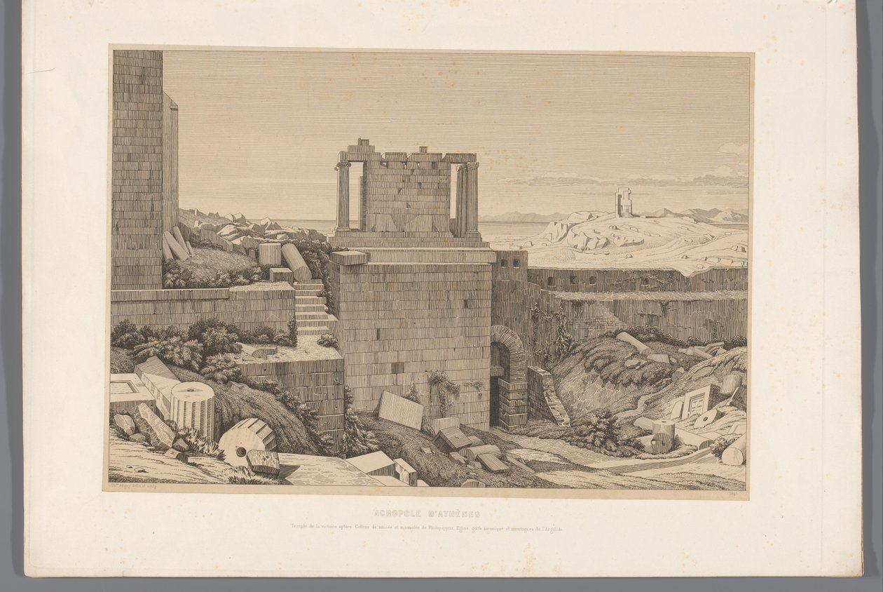 Gezicht op de Akropolis van Athene Akropole v Aténách (název na objektu) Pohledy na nejznámější místa starověkého Řecka (...) (název série) od Claude Félix Théodore Caruelle d