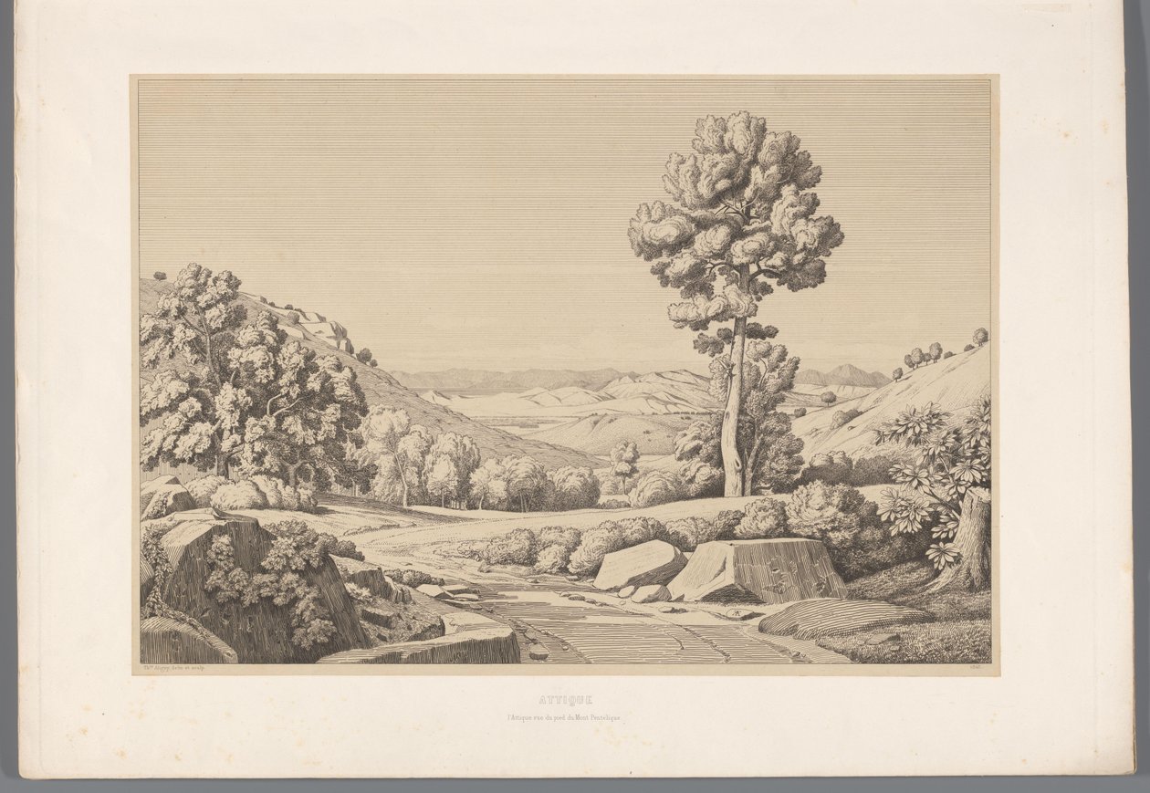 Landschap se setkal s weg Attica (název na objektu) Pohledy na nejznámější místa starověkého Řecka (...) (název série) od Claude Félix Théodore Caruelle d