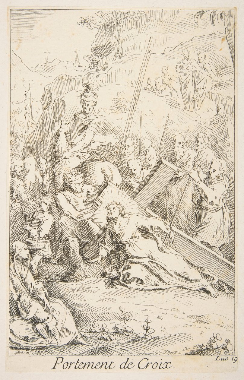 Nesení kříže.n.d. Tvůrci: Claude Gillot, Jacques Gabriel Huquier. od Claude Gillot, Jacques Gabriel Huquier