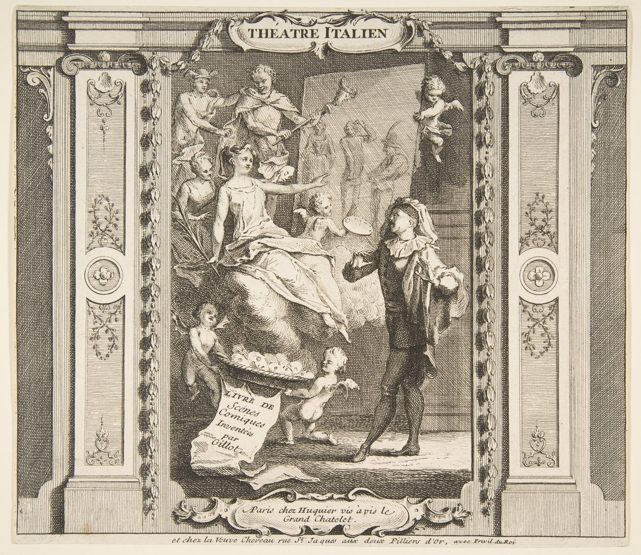 Frontispis k Theater Italien.n.d. Tvůrci: Claude Gillot, Jacques Gabriel Huquier. od Claude Gillot, Jacques Gabriel Huquier