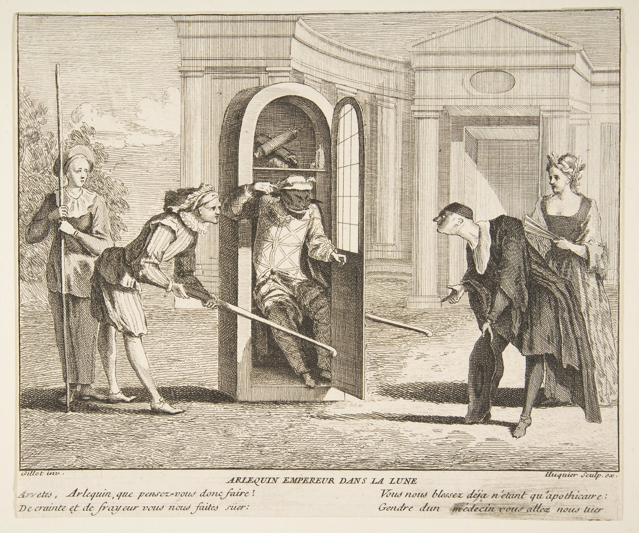 Harlekýn, císař na Měsíci.n.d. Tvůrci: Claude Gillot, Jacques Gabriel Huquier. od Claude Gillot, Jacques Gabriel Huquier