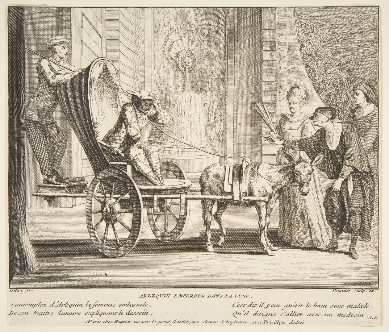 Harlekýn, císař na Měsíci.n.d. Tvůrci: Claude Gillot, Jacques Gabriel Huquier. od Claude Gillot, Jacques Gabriel Huquier