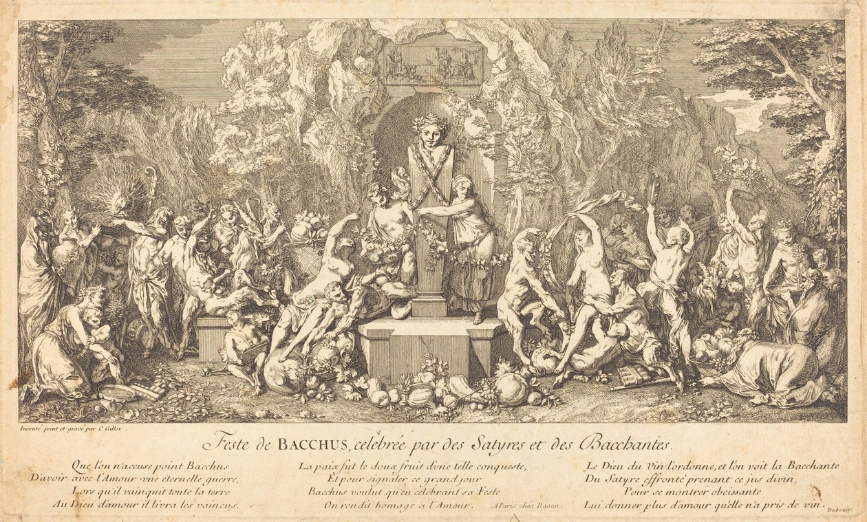 Bacchův svátek, který slaví Satyrs a Bacchanales (Svátek Bacchus Celeb hodnocený Satyrs a Bacchanales) od Claude Gillot
