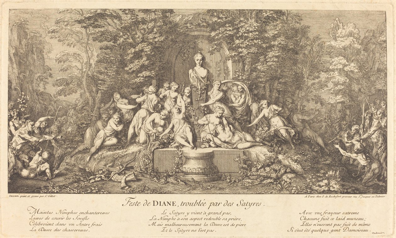 Feste de Diane, Troublee par des Satyres (Svátek Diany narušen Satyry) od Claude Gillot