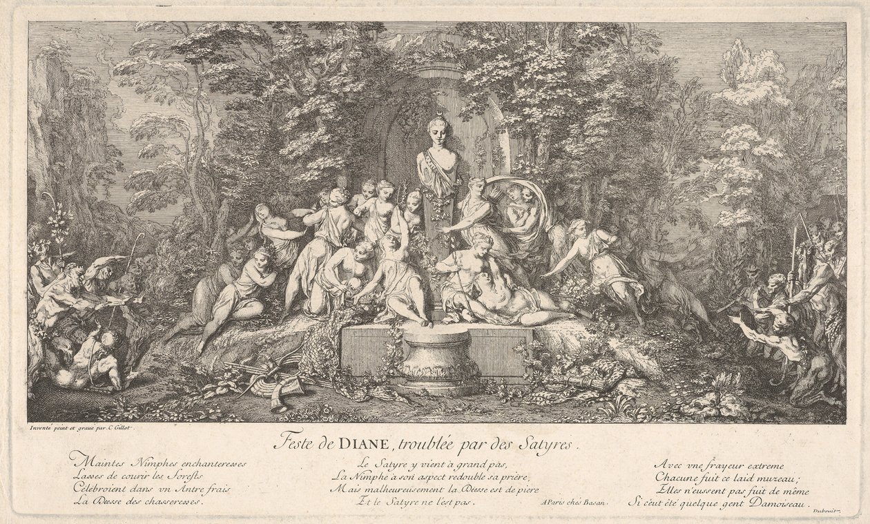 Festival Diany, přerušený satyry Feste de Diana, perturbée par des Satyres..., ca. 1786. od Claude Gillot