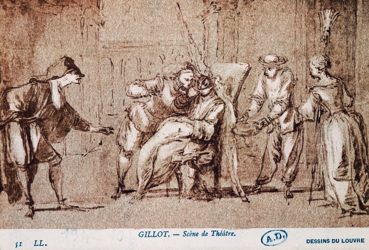 Divadelní představení, kresba Claude Gillot (1673-1722). Francie od Claude Gillot