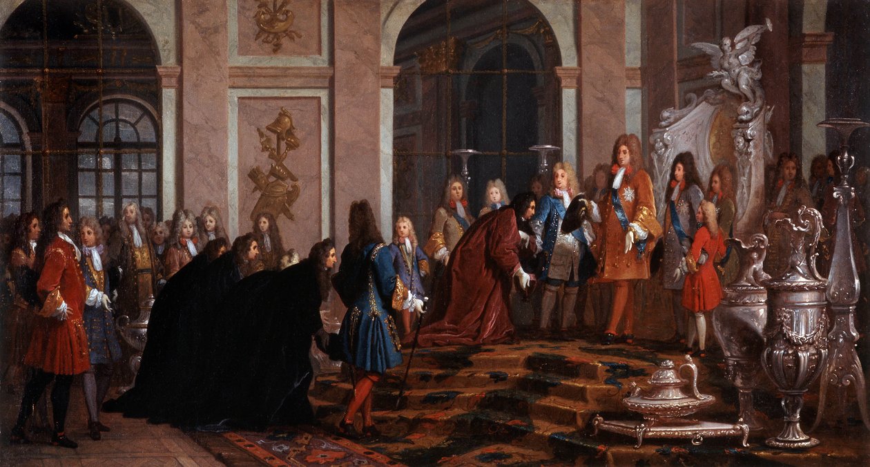 Náhrada králi Ludvíku XIV. dóžetem Genes 17. století (malba) od Claude Guy Halle