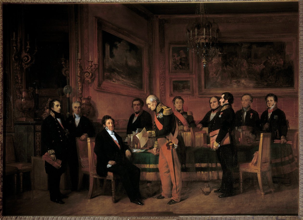 Rada ministrů v Palais des Tuileries předkládá Marechal Soult Ludvíku Filipovi I. (1773-1850) zákon o regentství 15. srpna od Claude Jacquand