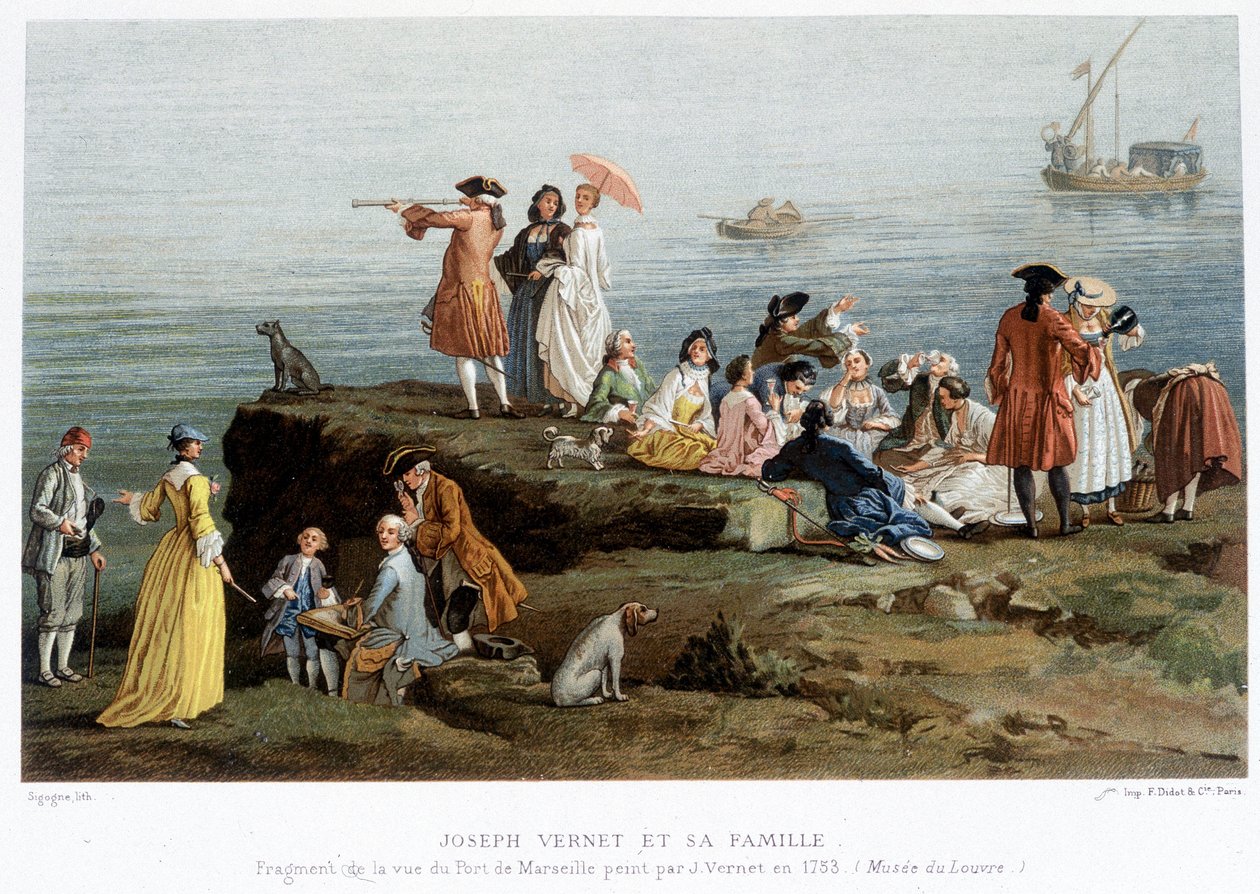 Joseph Vernet a jeho rodina - repro 19. století. fragmentu pohledu na přístav Marseille namalovaného Vernetem v roce 1753 (Muzeum Louvre) od Claude Joseph (after) Vernet