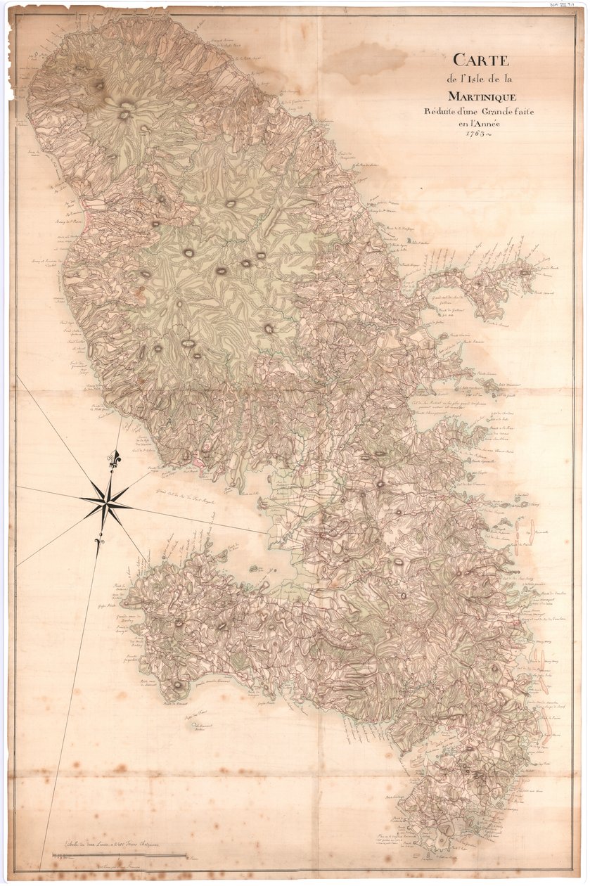 Mapa ostrova Martinik zmenšená na velkou vyrobenou v roce 1763, nd [1797] (rukopis) od Claude Joseph Sauthier
