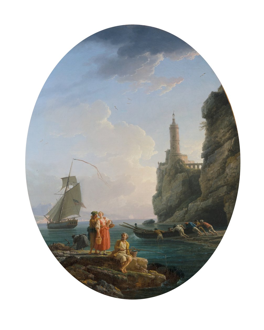 Středozemní pobřeží s zamilovaným párem a rybáři od Claude Joseph Vernet