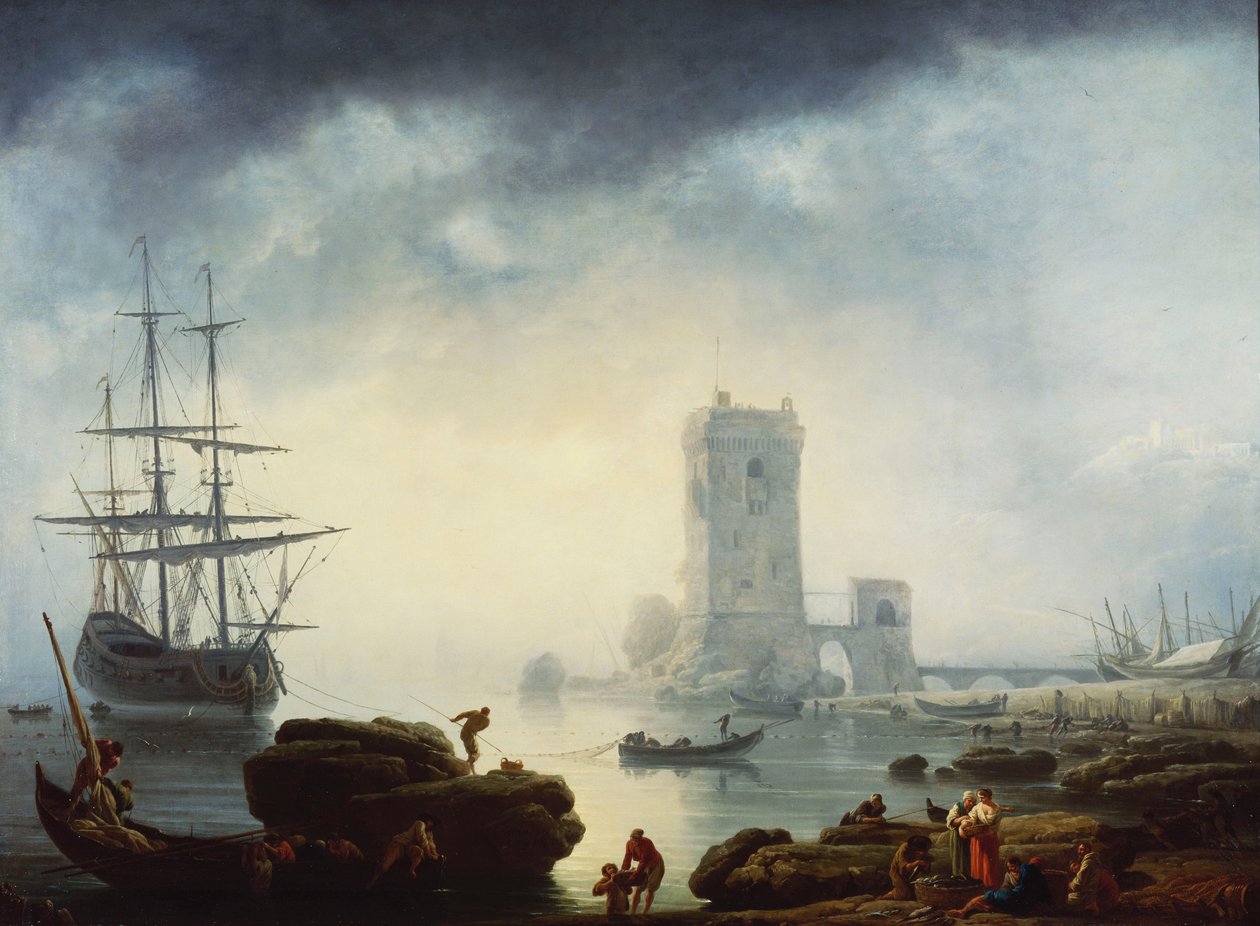 Scéna středomořského přístavu: Ráno, 1745 od Claude Joseph Vernet