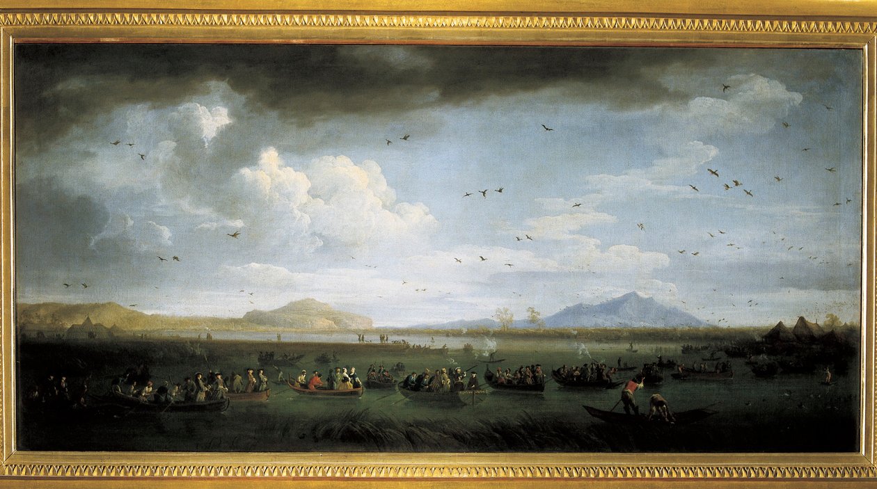 Charles de Bourbon loví kachny u jezera Patria, obraz od Josepha Verneta od Claude Joseph Vernet