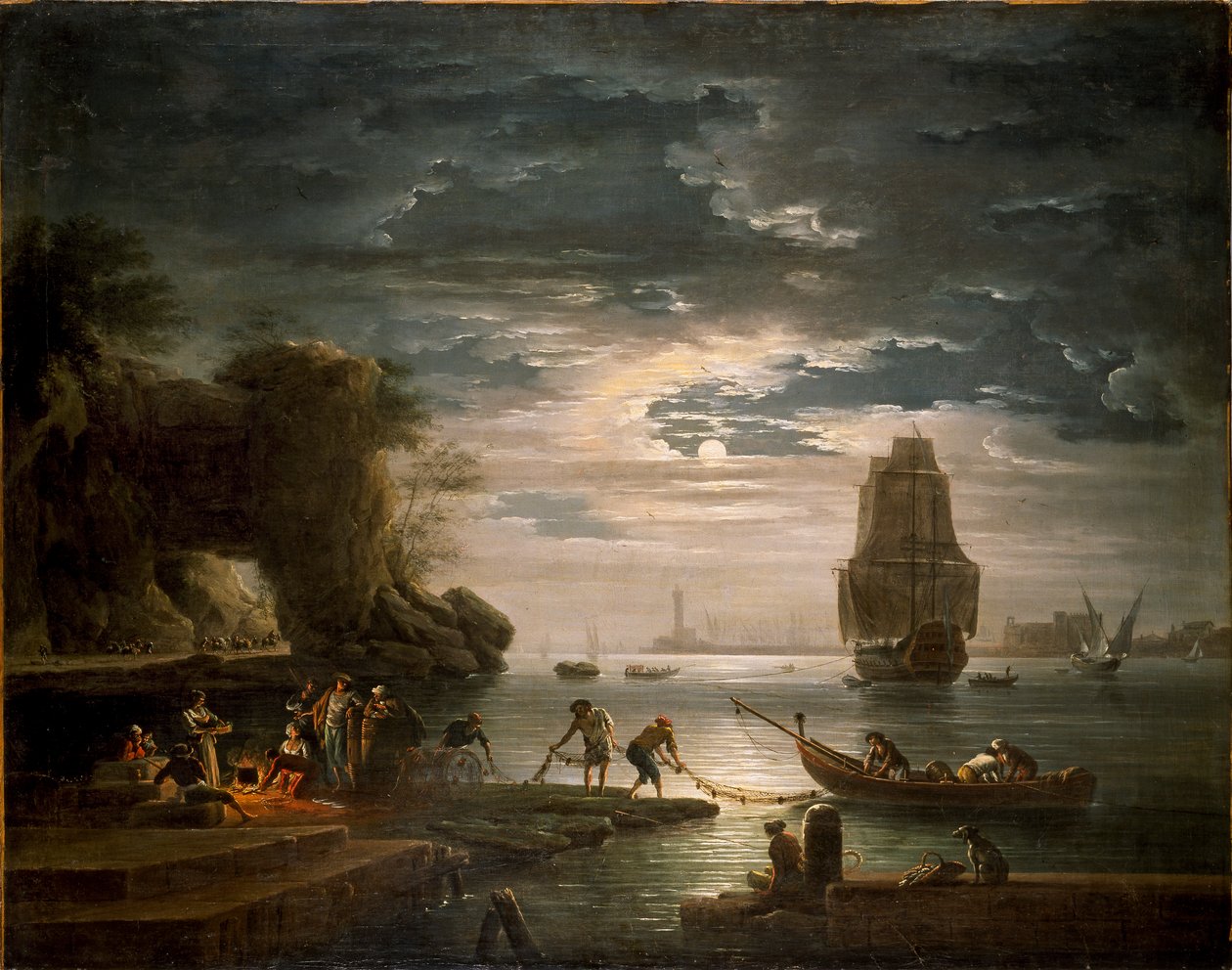 Pobřežní scéna La nuit, 50. léta 18. století od Claude Joseph Vernet
