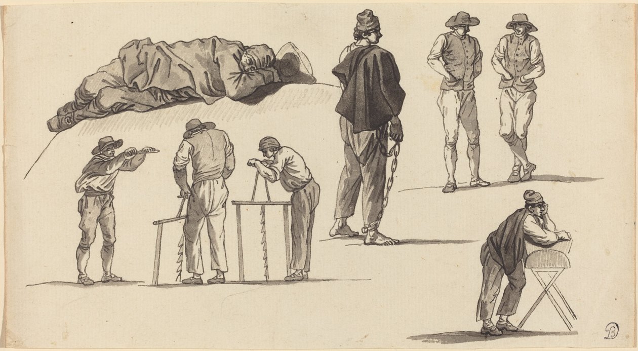 Figurové studie, včetně jednoho muže spícího na zemi a dvou mužů, kteří pili od Claude Joseph Vernet