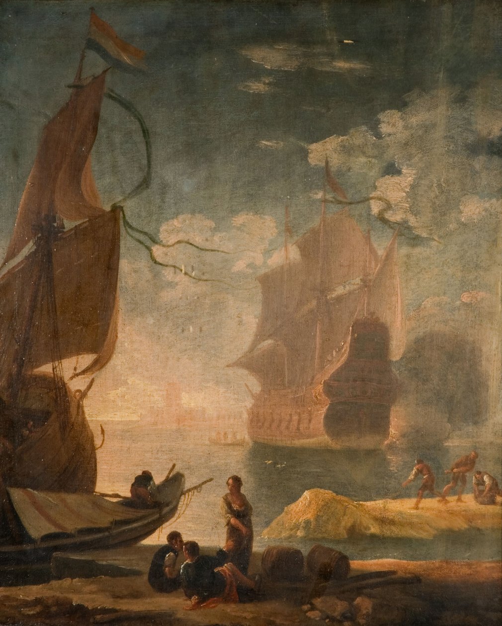 Přístavní scéna s válečnými muži a postavami na nábřeží, 1825. od Claude Joseph Vernet