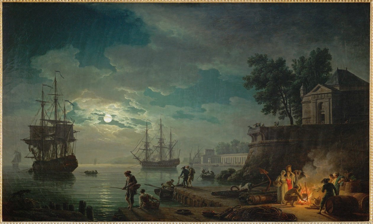 V noci se v měsíčním světle objevuje přístav... od Claude Joseph Vernet