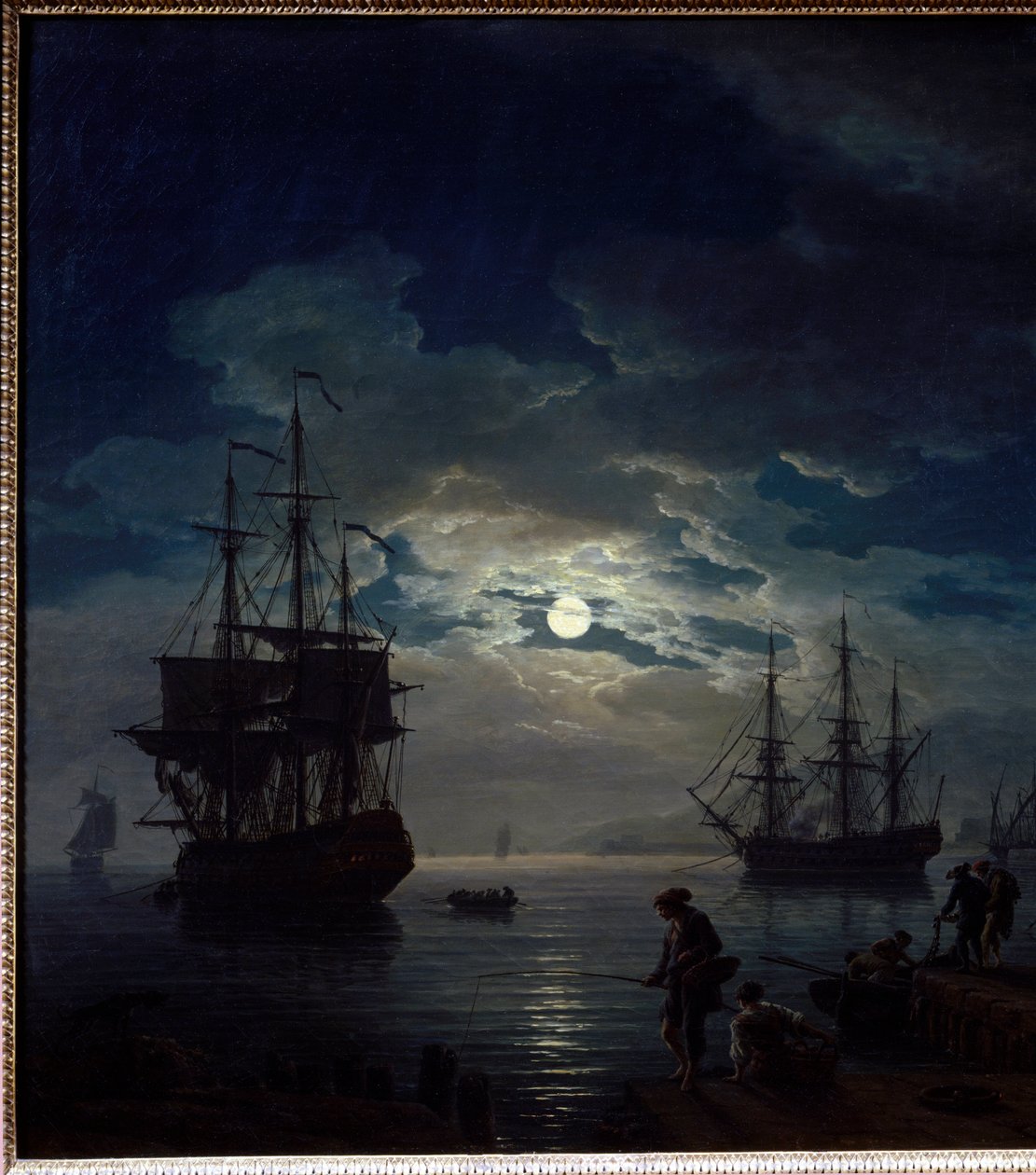 Měsíční rybolov Noční pohled na přístav. Detail. Obraz Josepha Verneta (1714-1789) 1773 Paříž, Musee du Louvre od Claude Joseph Vernet