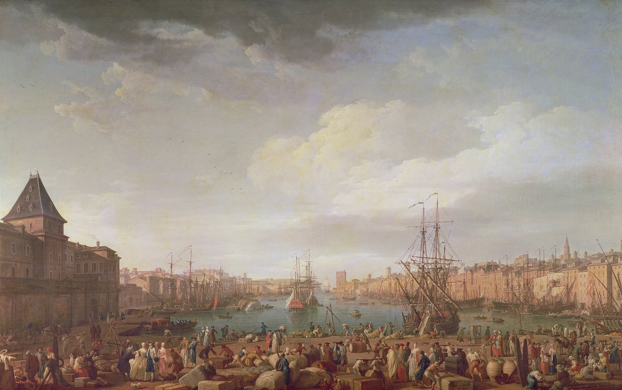 Ranní pohled na vnitřní přístav Marseille a pavilon Horloge du Parc, 1754 od Claude Joseph Vernet