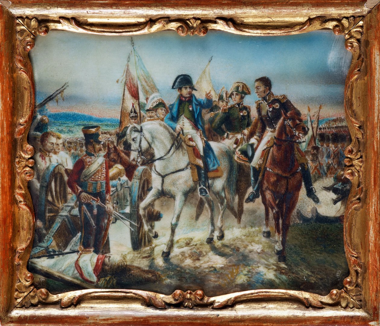 Napoleon v bitvě u Friedlandu (1807) - Vernet, Claude Joseph (1714-1789) - Akvarel, Kvaš na rohu - 8x9,5 - Soukromá sbírka od Claude Joseph Vernet